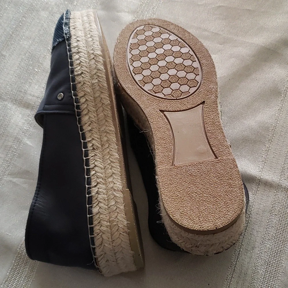 Sam Edelman New Wedges Leather Platform Espadrille 41/10 NAVY Handmade Spain